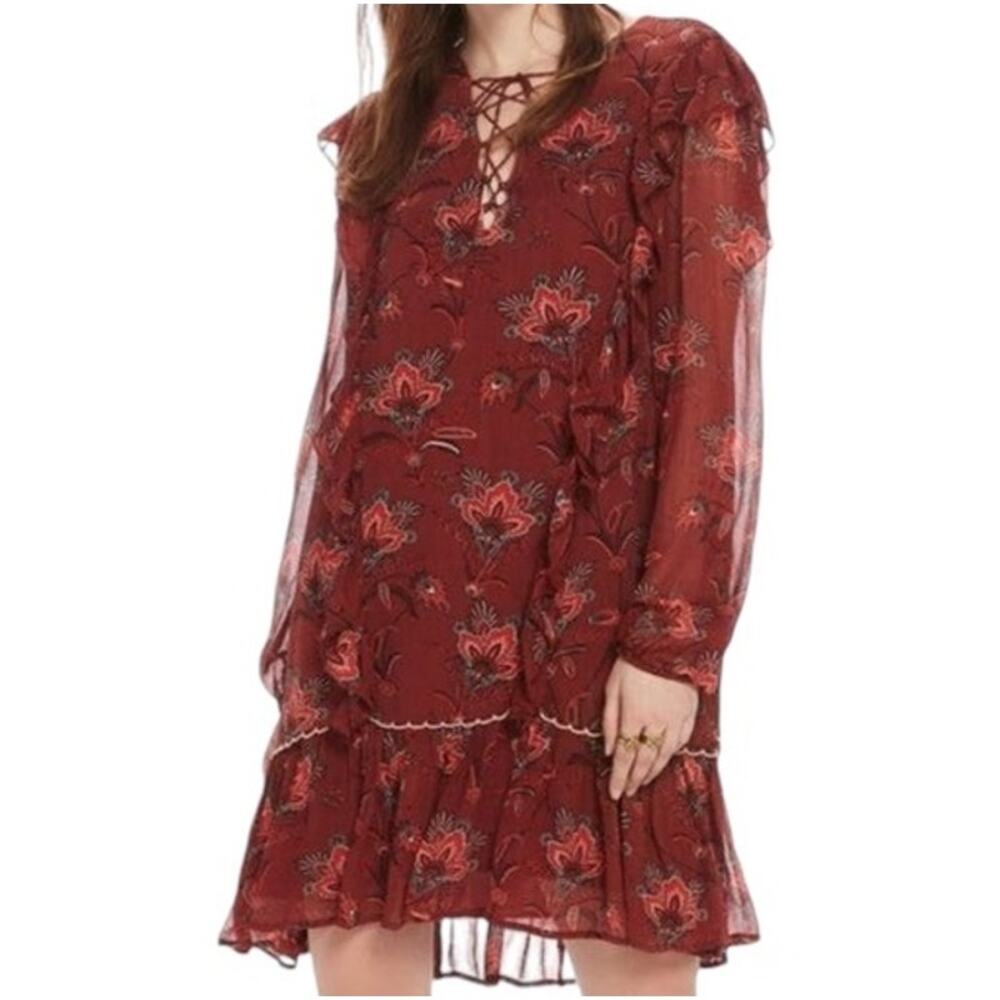 Scotch and Soda Fantastique Drapey Shift Dress Medium M Sheer Lined Burgundy